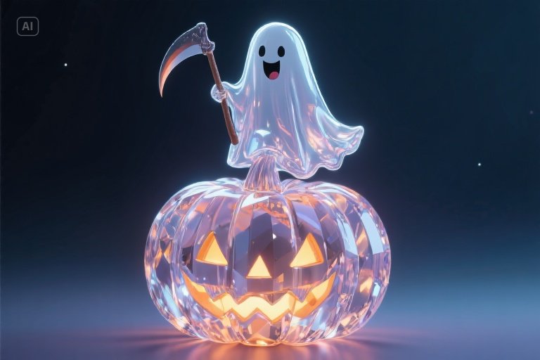 Glowing crystal pumpkin with ghost