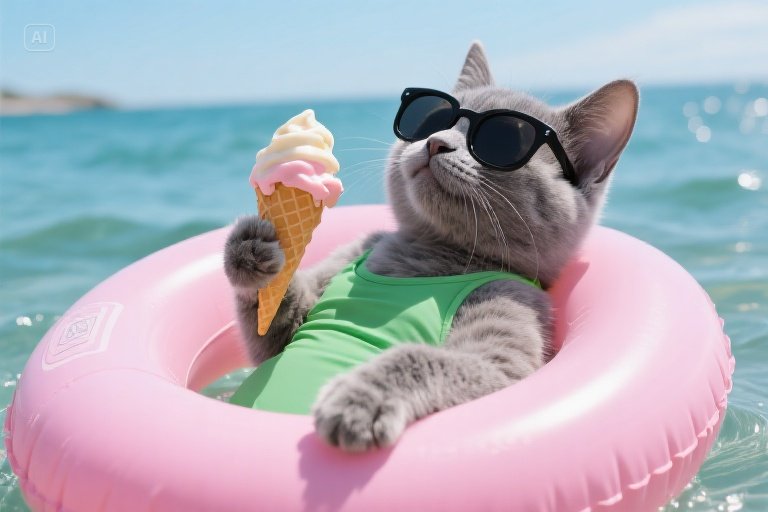 Cat with sunglasses on pool floatie