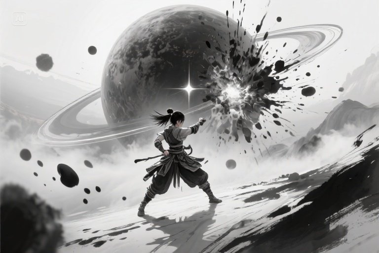 Black white ink splash fighting girl